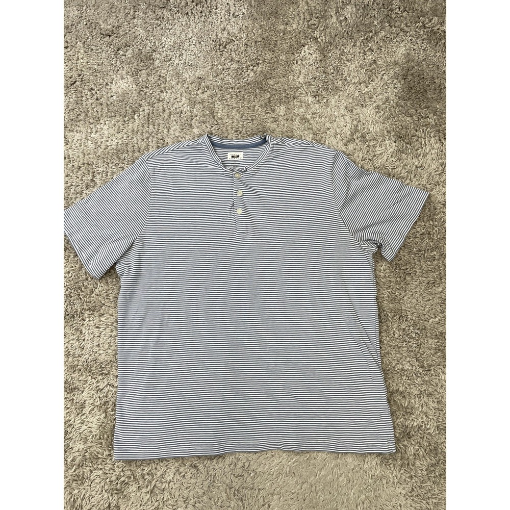 Joseph Abboud Shirt Mens 2XL Blue Striped Short Sleeve Henley Cotton Casual